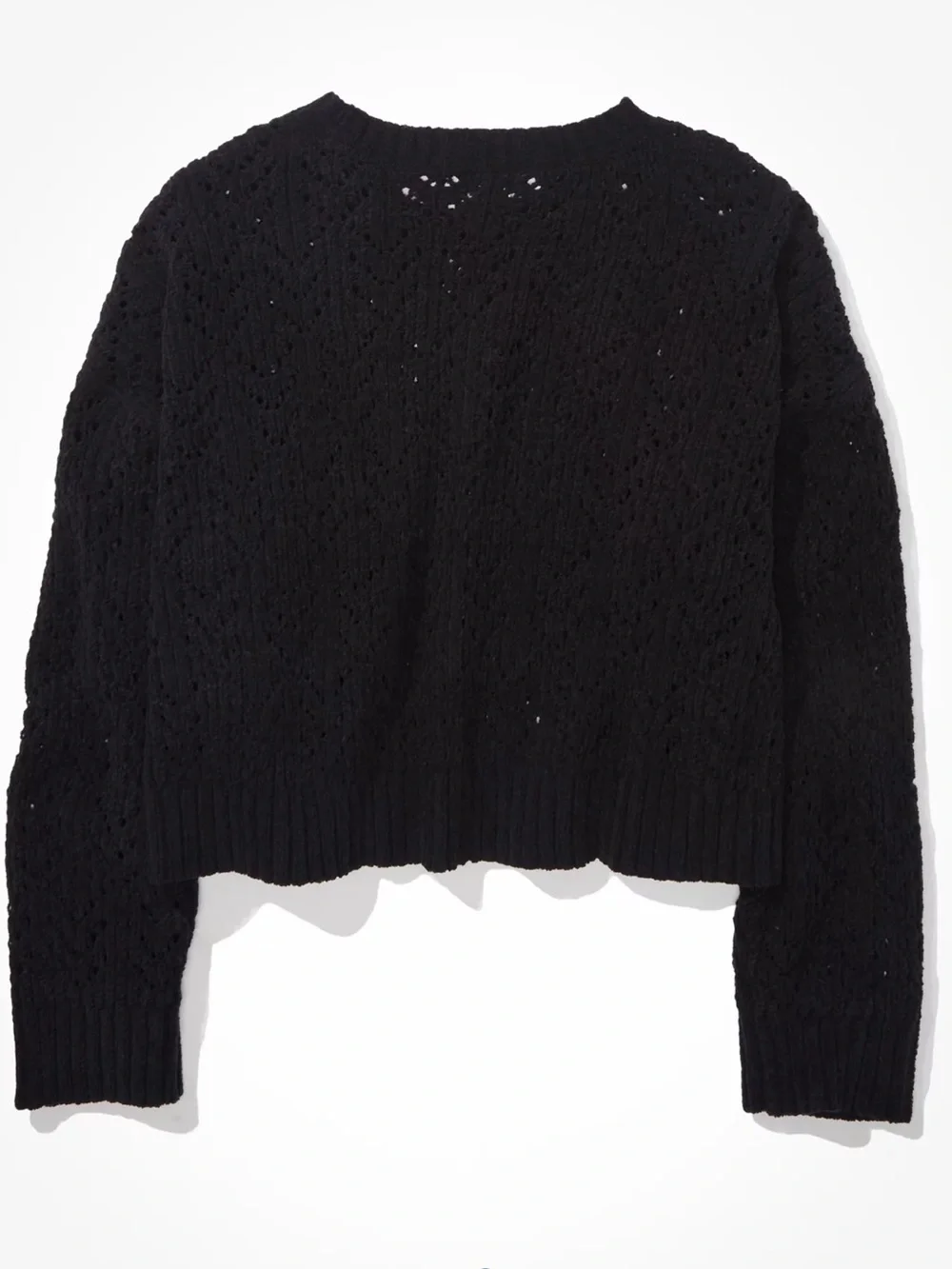 AE Cropped Pointelle Crew Neck Sweater
